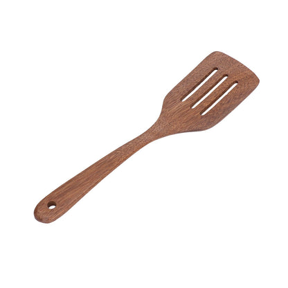 Natural Wood Long Handle Spatula Frying Spatula Round Hole Wall Mounted Kitchen UtensilLeak Spatula V1294-YM0523-3118210324812