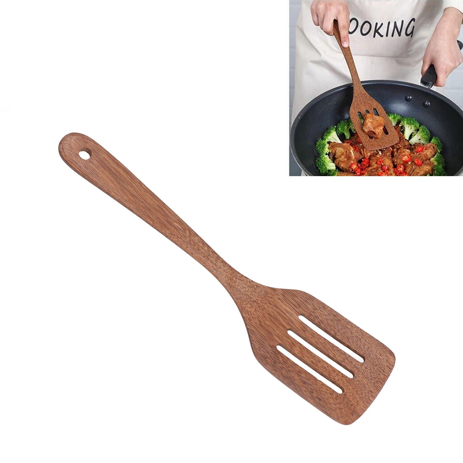 Natural Wood Long Handle Spatula Frying Spatula Round Hole Wall Mounted Kitchen UtensilLeak Spatula V1294-YM0523-3118210324812