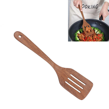 Natural Wood Long Handle Spatula Frying Spatula Round Hole Wall Mounted Kitchen UtensilLeak Spatula V1294-YM0523-3118210324812