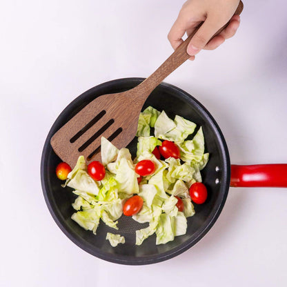 Natural Wood Long Handle Spatula Frying Spatula Round Hole Wall Mounted Kitchen UtensilLeak Spatula V1294-YM0523-3118210324812