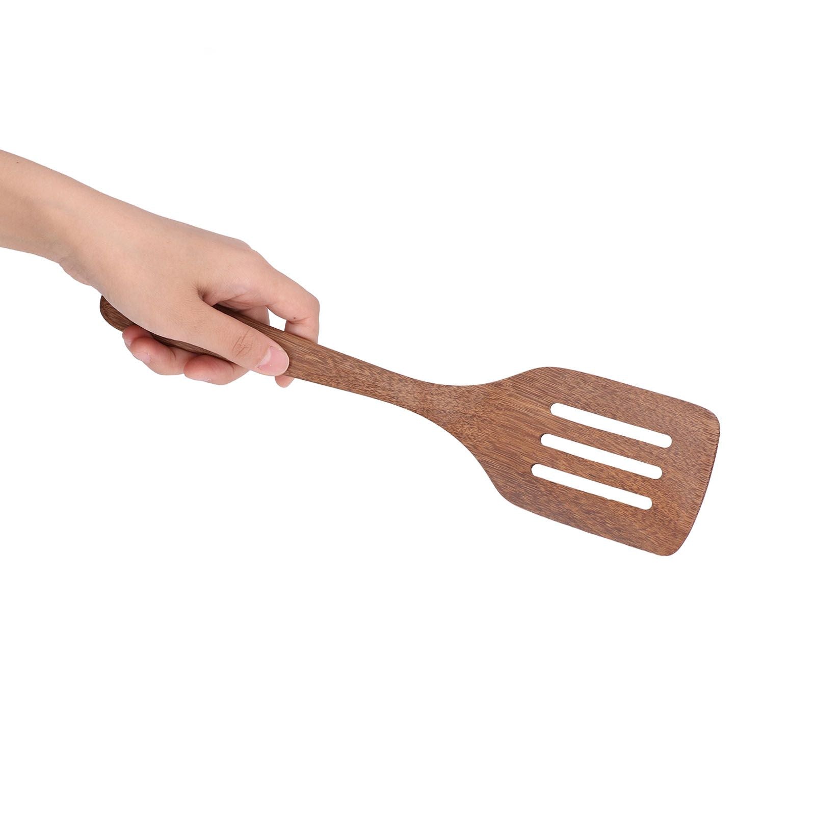 Natural Wood Long Handle Spatula Frying Spatula Round Hole Wall Mounted Kitchen UtensilLeak Spatula V1294-YM0523-3118210324812