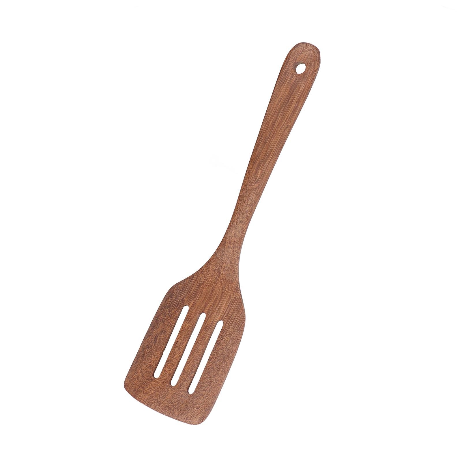 Natural Wood Long Handle Spatula Frying Spatula Round Hole Wall Mounted Kitchen UtensilLeak Spatula V1294-YM0523-3118210324812