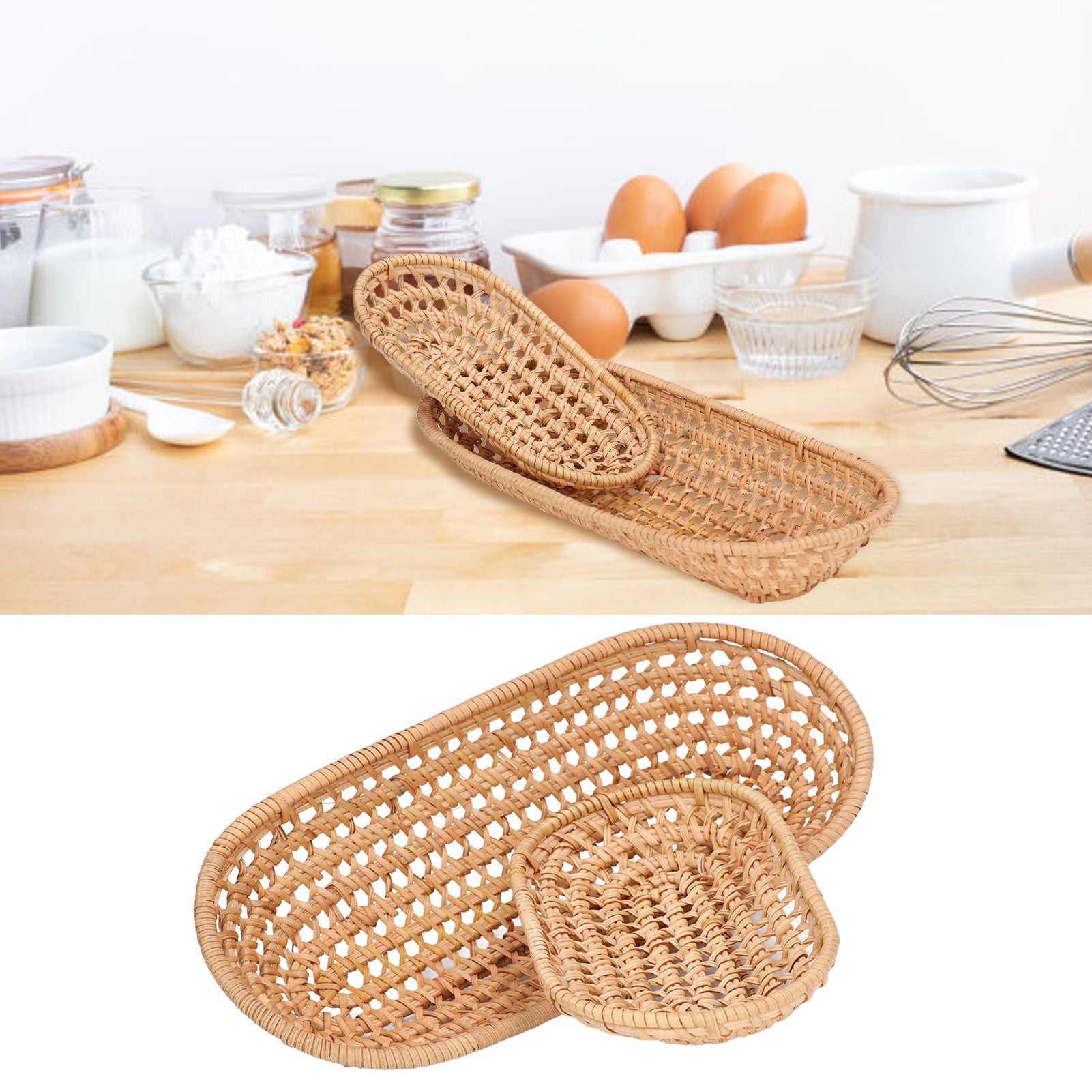 2pcs Bread Basket Handmade Rattan Storage Baskets for Bread Candy Biscuits Finger Food Fruit V1294-YM0523-3118220001111
