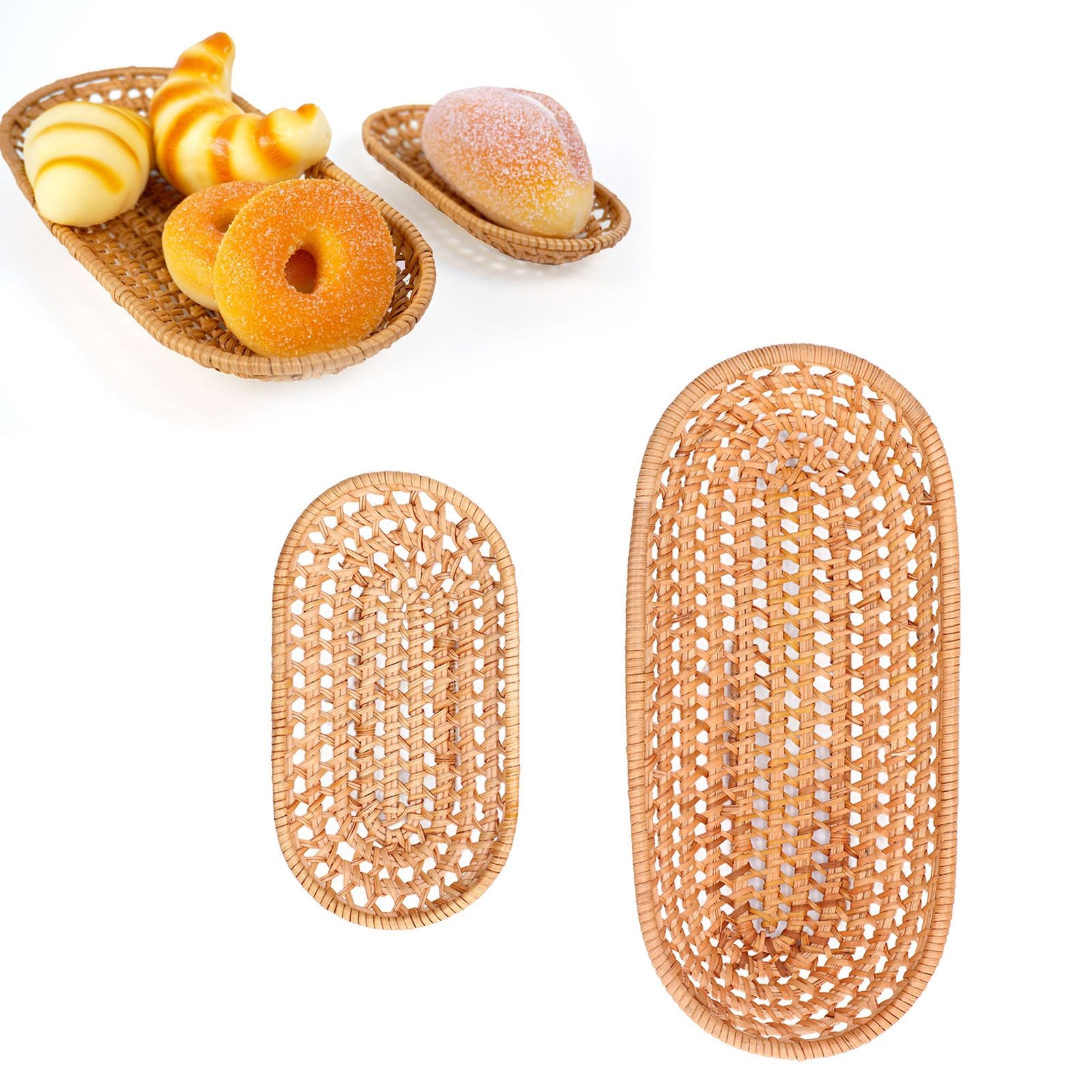 2pcs Bread Basket Handmade Rattan Storage Baskets for Bread Candy Biscuits Finger Food Fruit V1294-YM0523-3118220001111