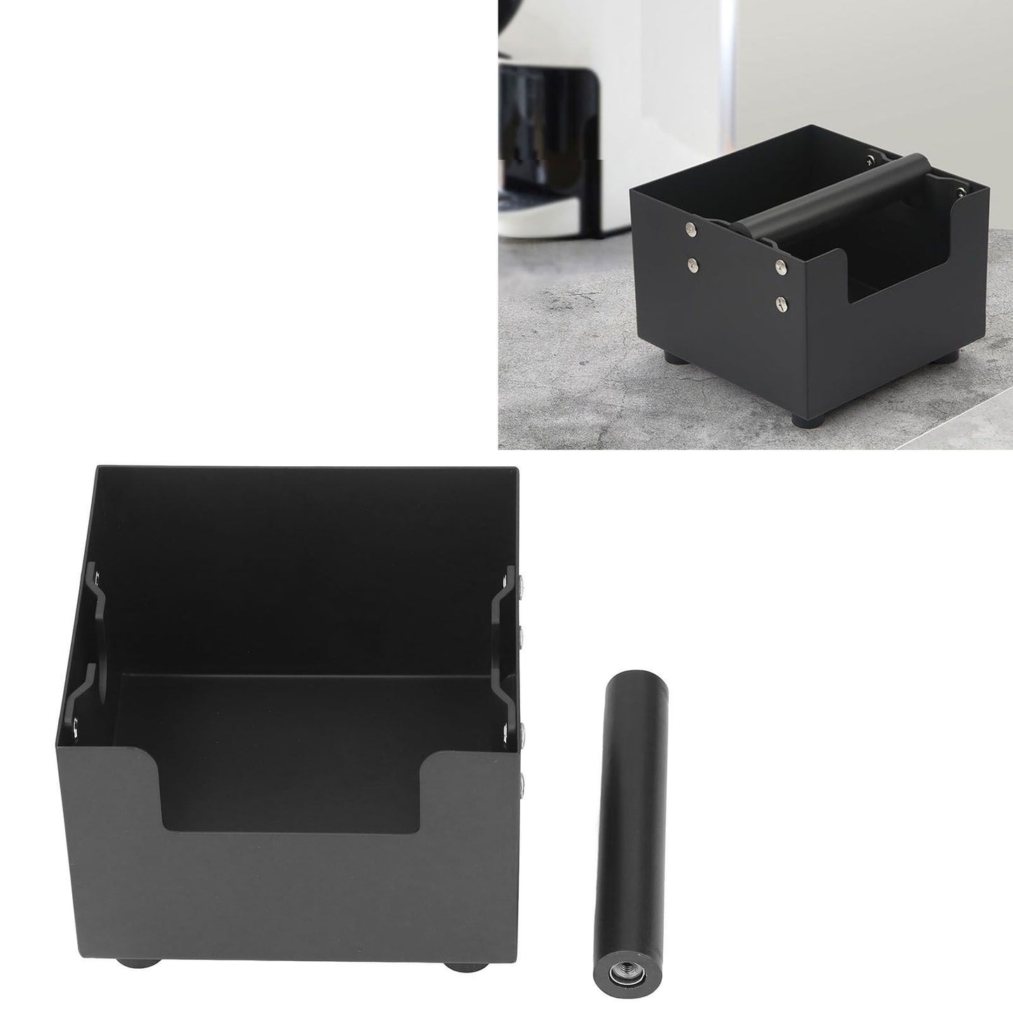 Coffee Knock Box Ground Waste Bin Container Stainless Steel Drawer Type Small Square Black V1294-YM0523-3118220001711