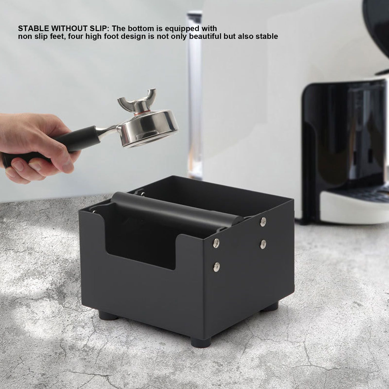 Coffee Knock Box Ground Waste Bin Container Stainless Steel Drawer Type Small Square Black V1294-YM0523-3118220001711