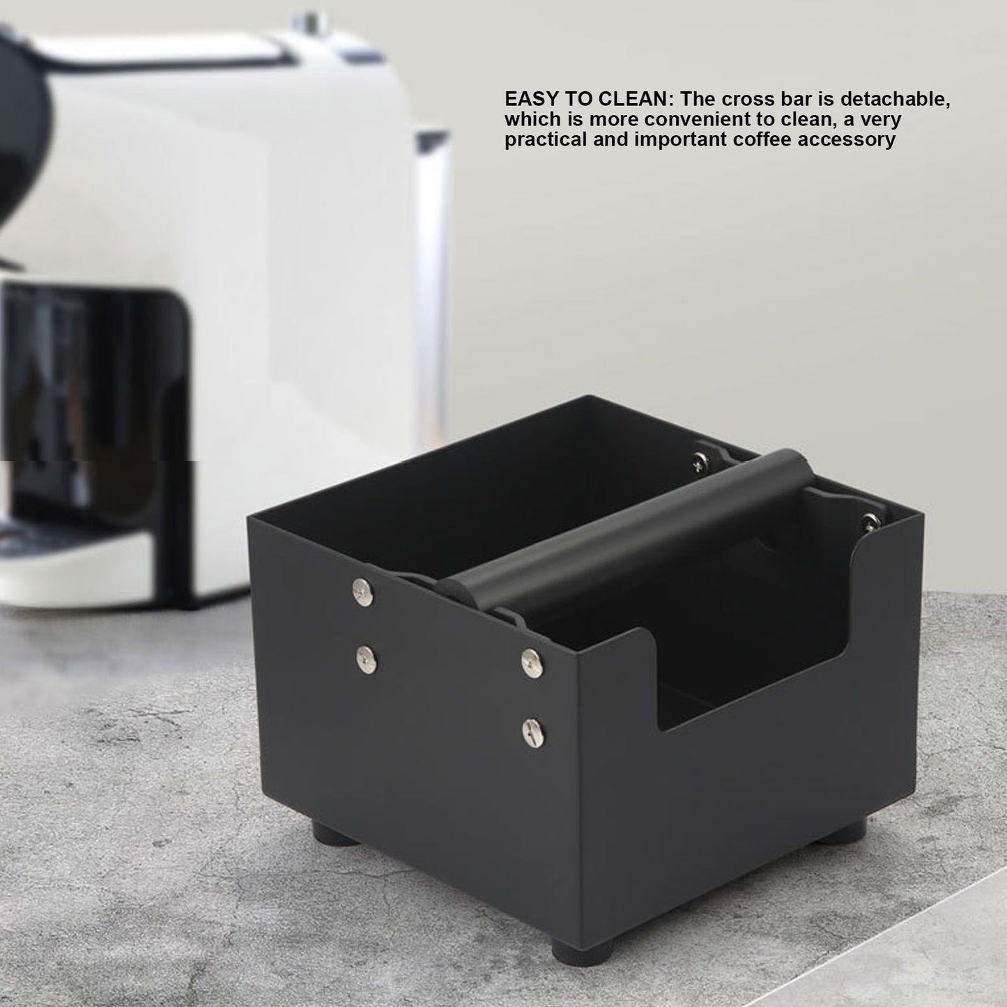 Coffee Knock Box Ground Waste Bin Container Stainless Steel Drawer Type Small Square Black V1294-YM0523-3118220001711