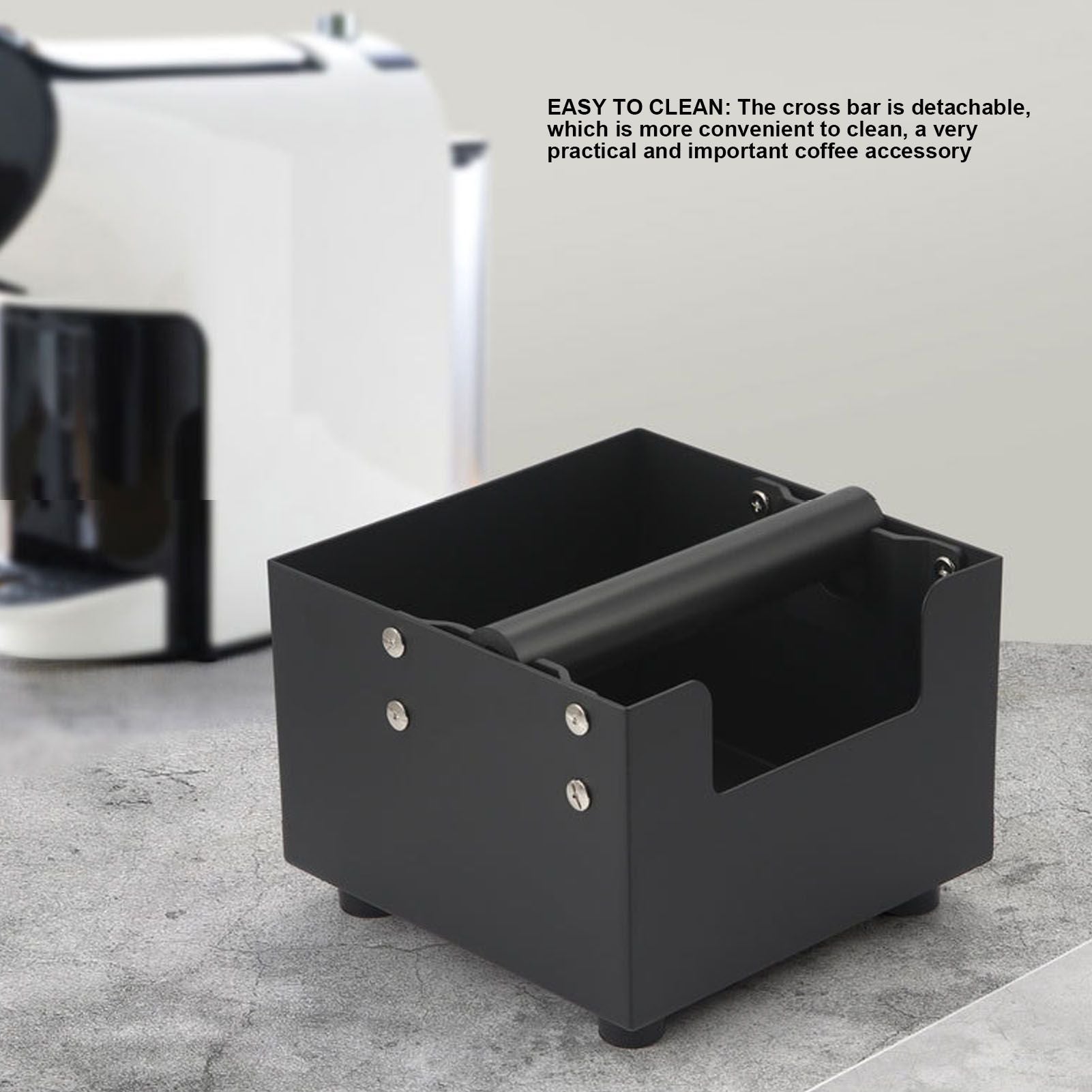 Coffee Knock Box Ground Waste Bin Container Stainless Steel Drawer Type Small Square Black V1294-YM0523-3118220001711