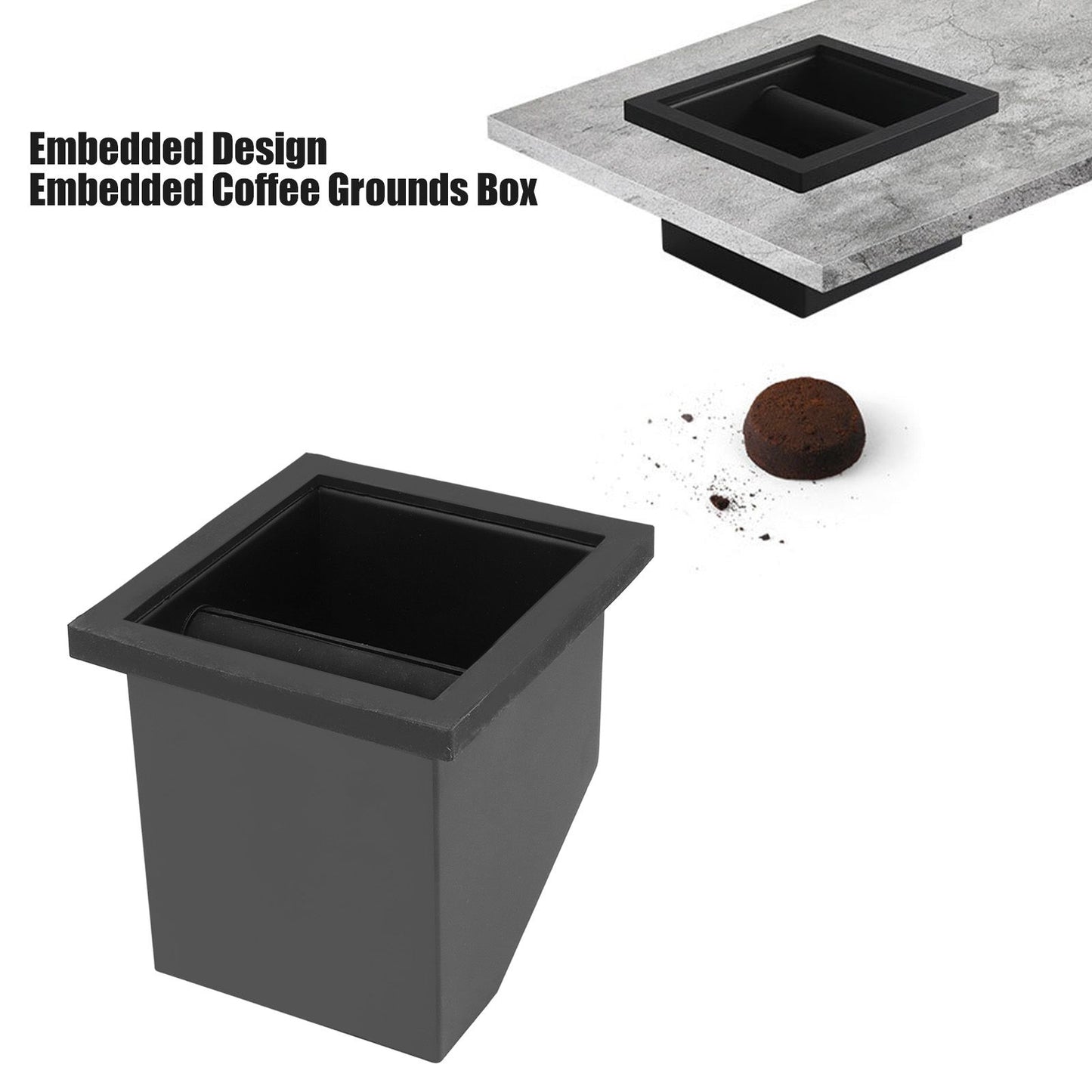 Coffee Knock Box Grounds Disposal Bin Bottomless Embedded Oblique Mouth Stainless Steel V1294-YM0523-3118220002711