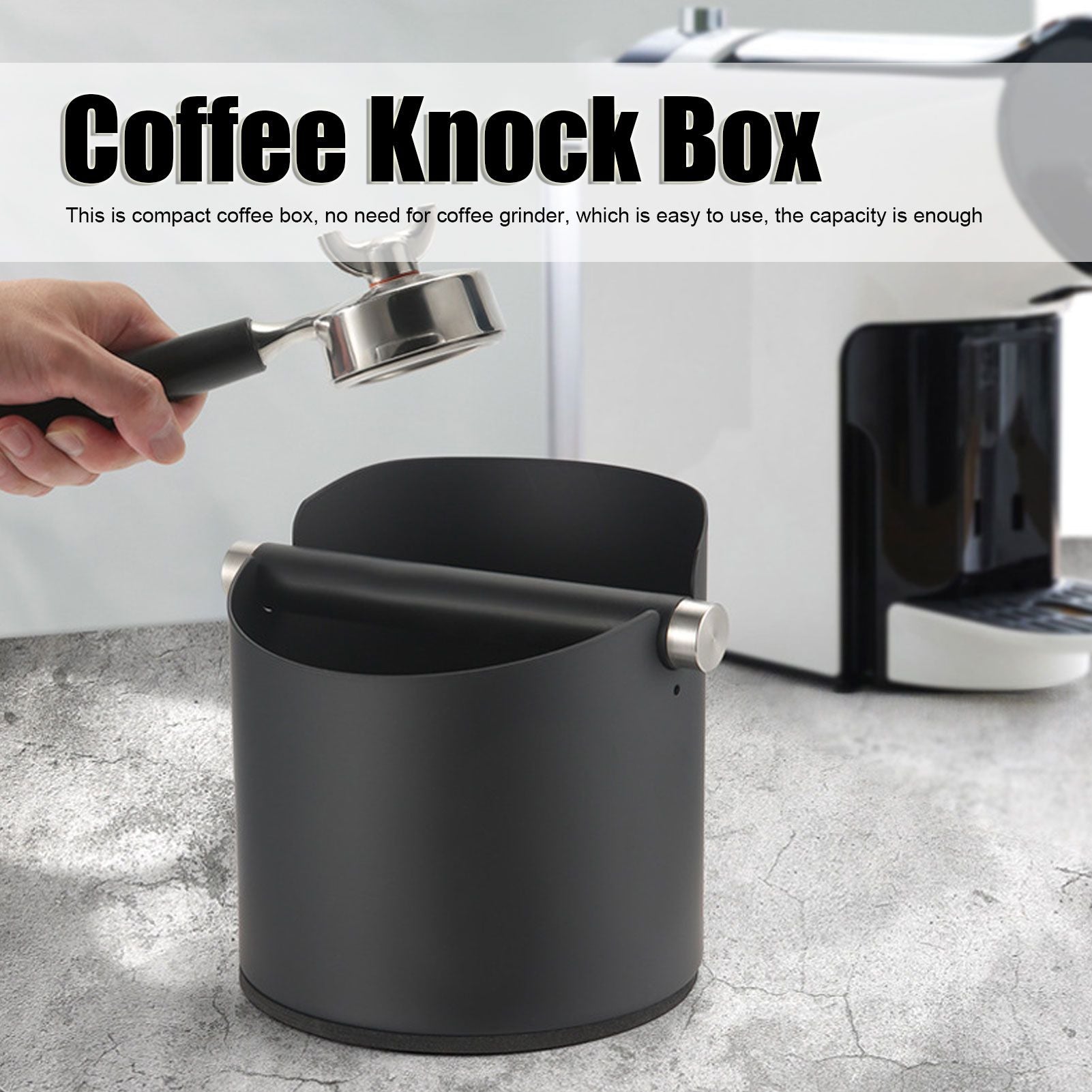 Coffee Grounds Bucket Stainless Steel Rubber Coffee Dump Bin for Home Restaurants BarsBlack Small (FC-04-2) V1294-YM0523-3118220002812
