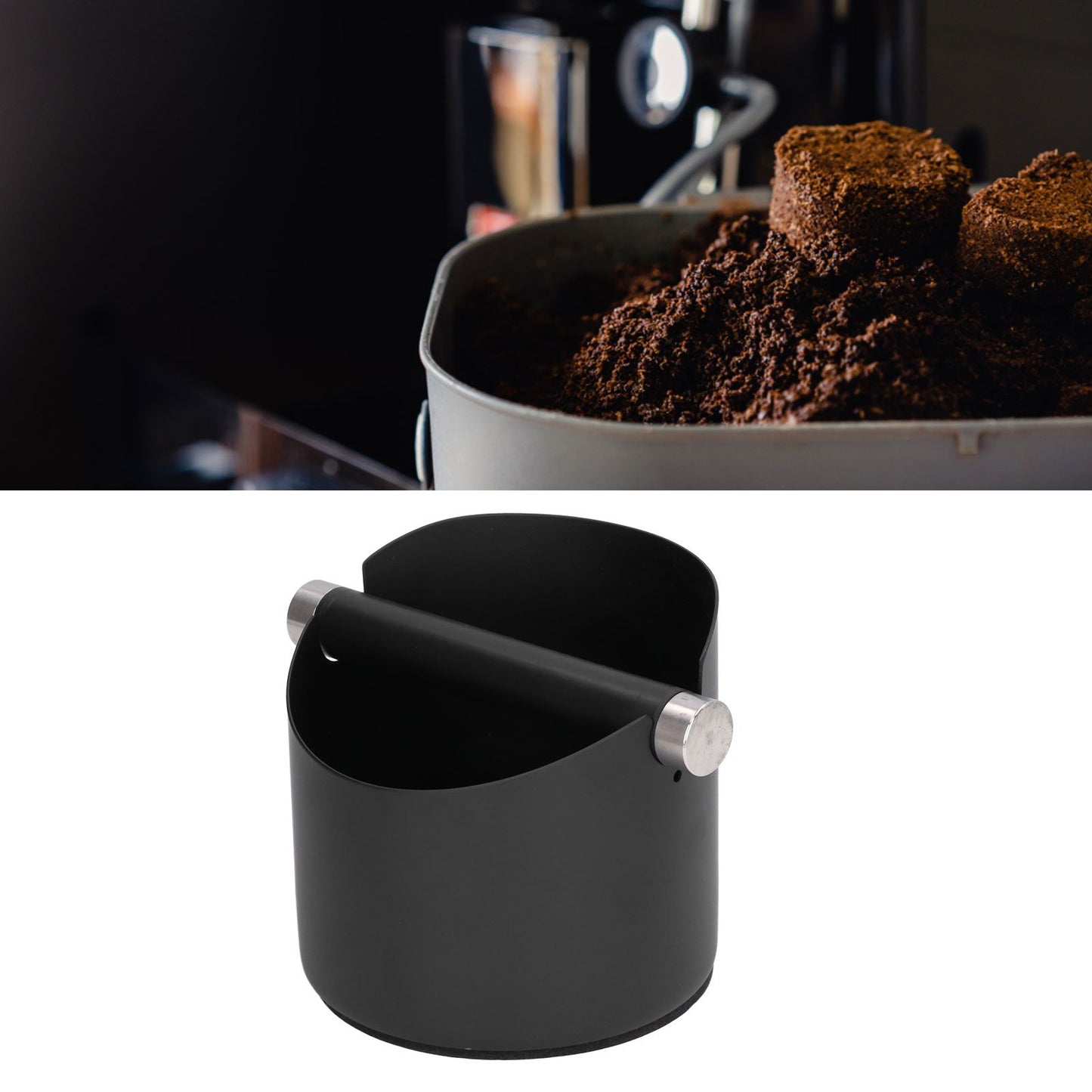 Coffee Grounds Bucket Stainless Steel Rubber Coffee Dump Bin for Home Restaurants BarsBlack Large (FC-05-2) V1294-YM0523-3118220002813