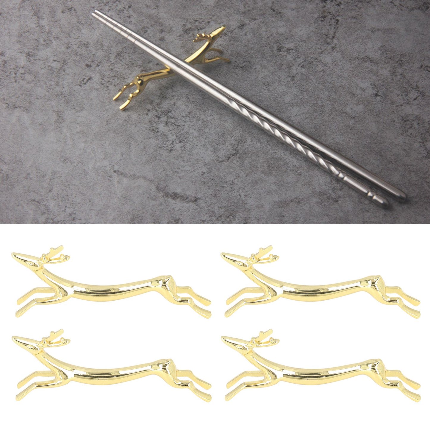 4Pcs Chopstick Rest Smoother Surfaces Reusable Cute Animal Design Gold Chopstick Rest for Home Restaurant V1294-YM0523-3118220003912
