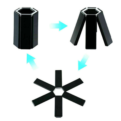 Foldable Trivets Heat Insulating Collapsible Pot Holder for Kitchen Dining Room Black V1294-YM0523-3118220004611