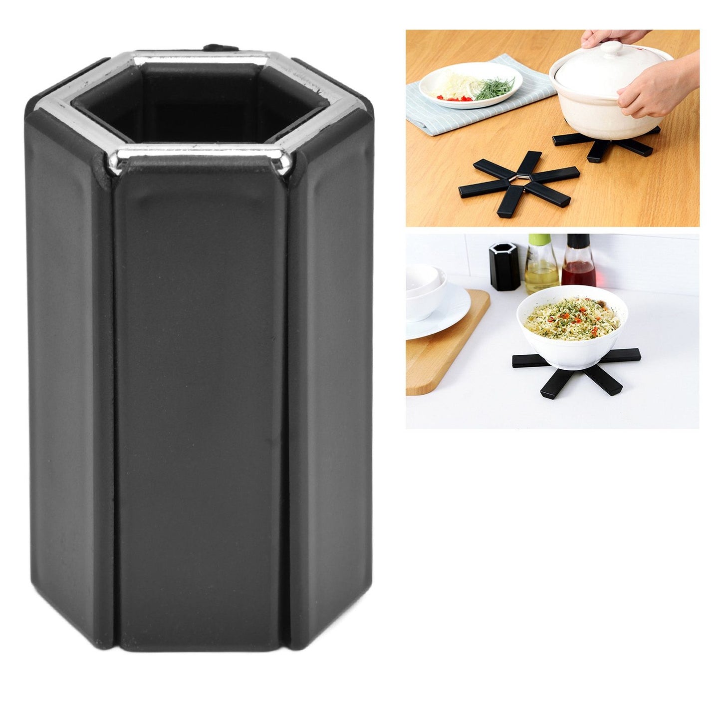 Foldable Trivets Heat Insulating Collapsible Pot Holder for Kitchen Dining Room Black V1294-YM0523-3118220004611