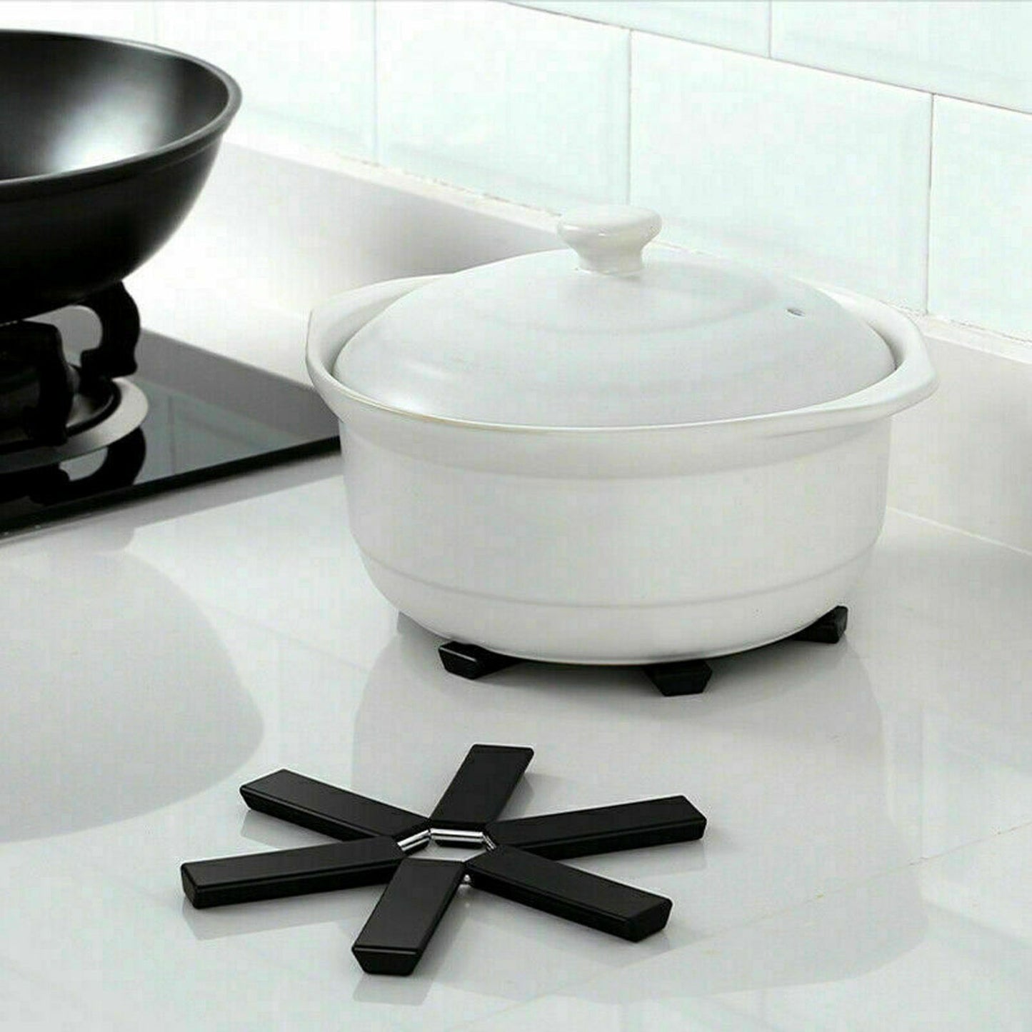 Foldable Trivets Heat Insulating Collapsible Pot Holder for Kitchen Dining Room Black V1294-YM0523-3118220004611