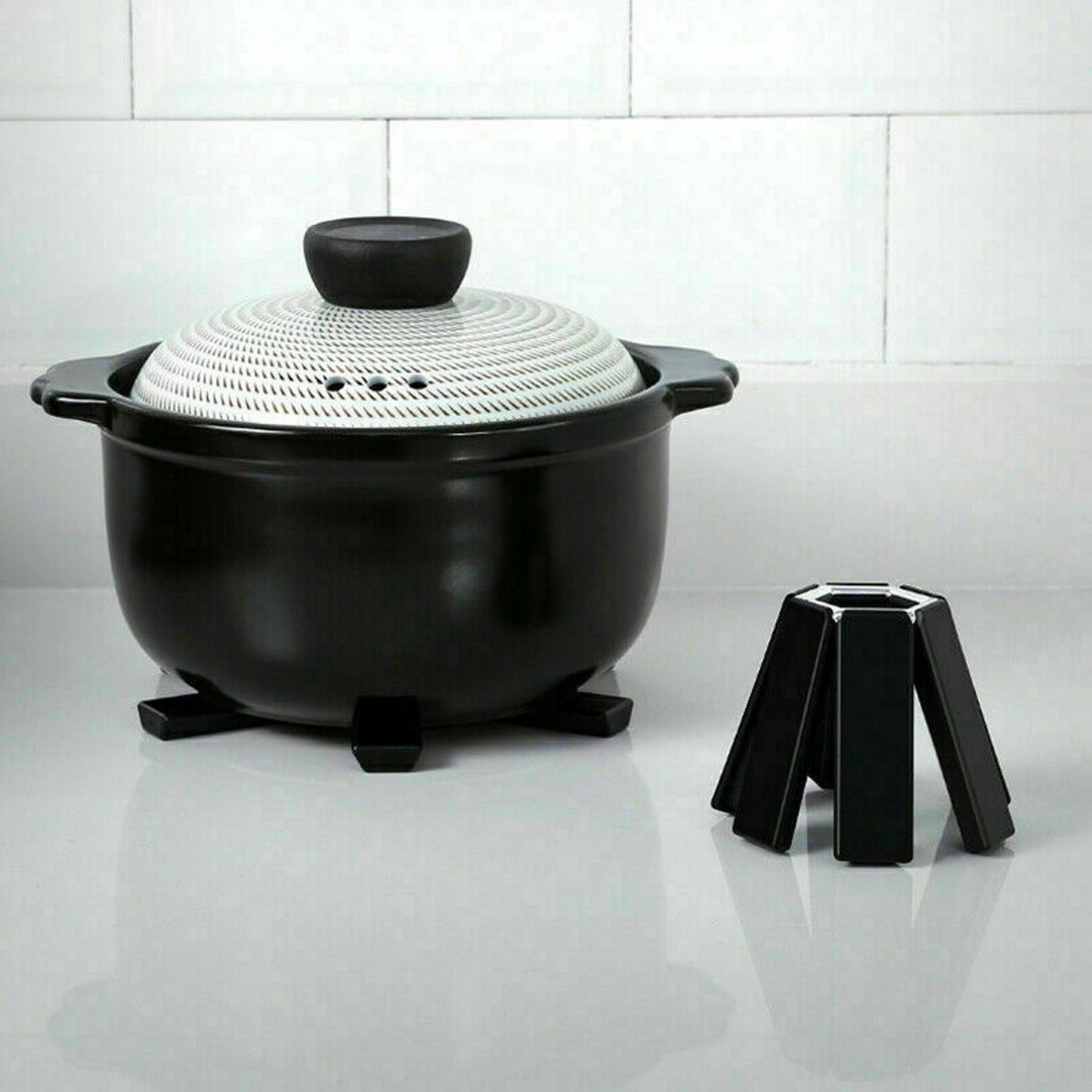 Foldable Trivets Heat Insulating Collapsible Pot Holder for Kitchen Dining Room Black V1294-YM0523-3118220004611