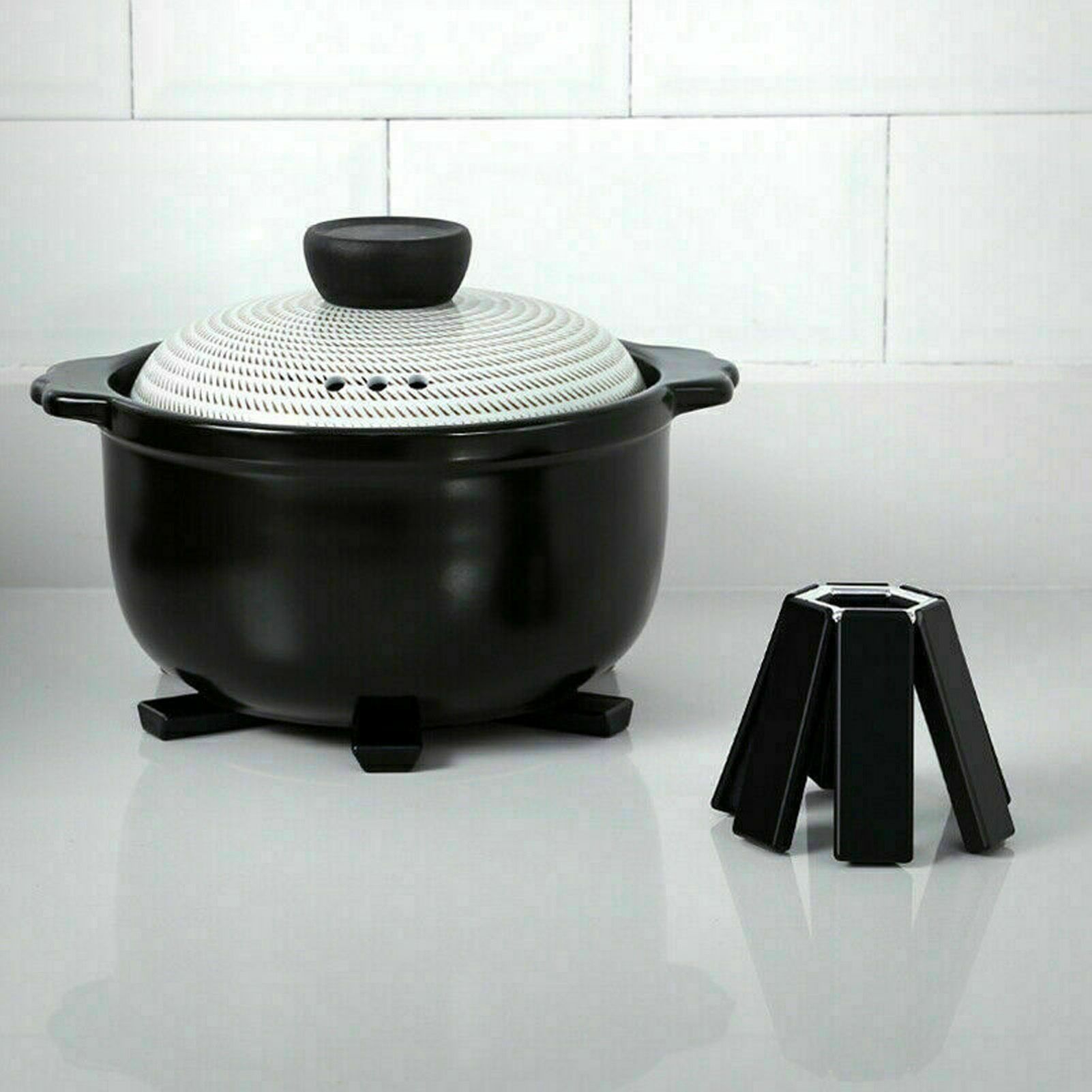 Foldable Trivets Heat Insulating Collapsible Pot Holder for Kitchen Dining Room Black V1294-YM0523-3118220004611