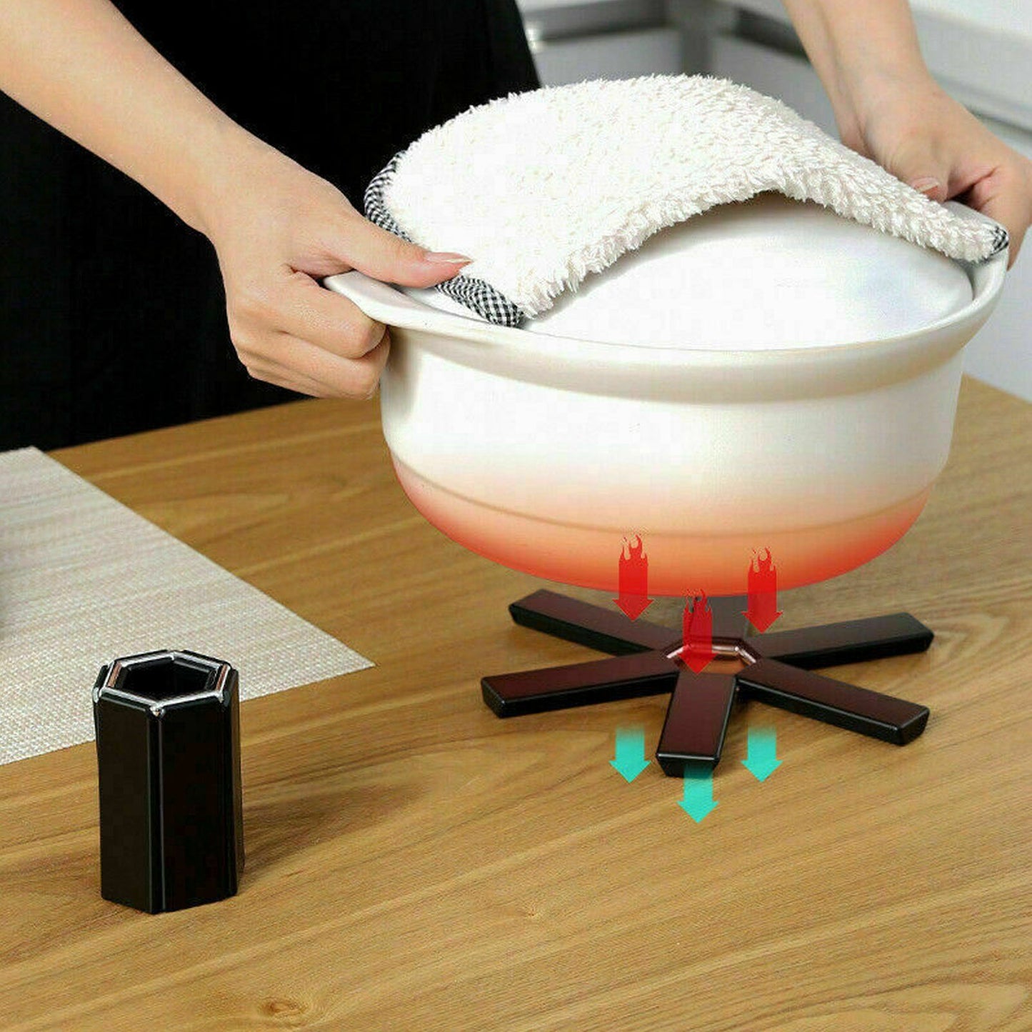 Foldable Trivets Heat Insulating Collapsible Pot Holder for Kitchen Dining Room Black V1294-YM0523-3118220004611