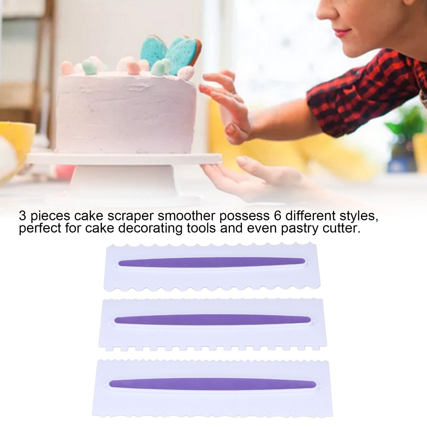 3Pcs Cake Scraper Premium Plastic Durable Glossy Surface Easy Operation Icing Smoother V1294-YM0523-3118220006211