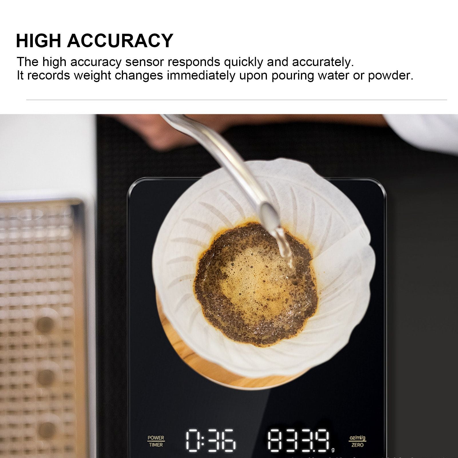 Electronic Coffee Scale Rechargeable High Temperature Resistance 3KG Kitchen Scale for Home V1294-YM0523-3118220006611
