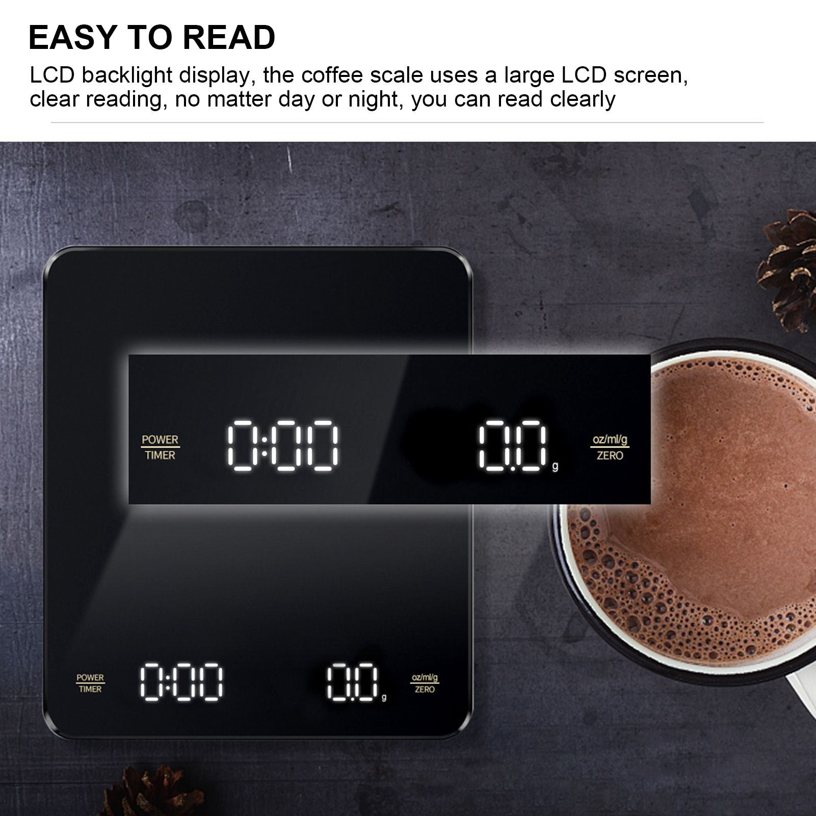 Electronic Coffee Scale Rechargeable High Temperature Resistance 3KG Kitchen Scale for Home V1294-YM0523-3118220006611
