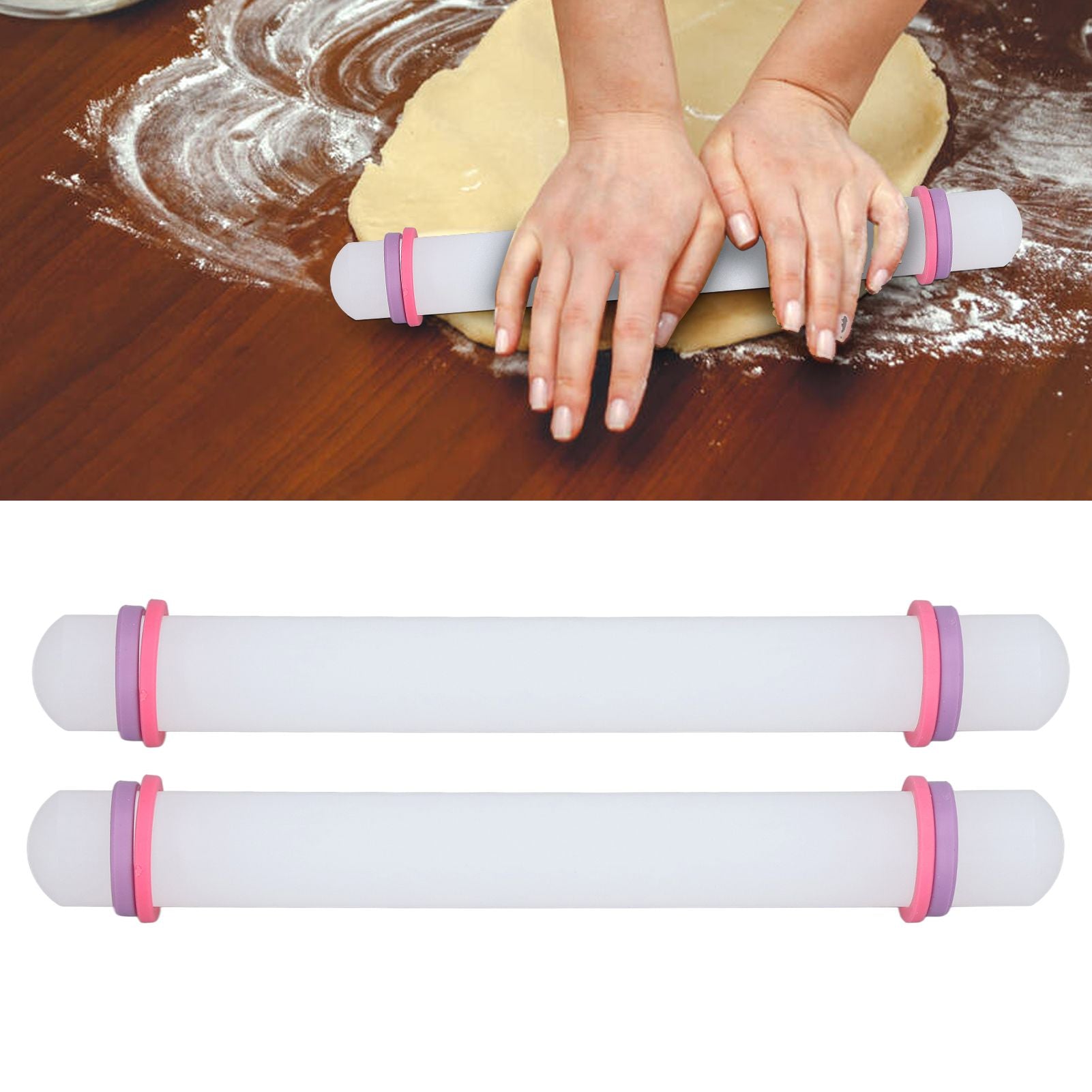 2Pcs Plastic Rolling Pin Safe Durable Sturdy Plastic Nonstick Surface Wide Application Small Rolling Pin V1294-YM0523-3118220006711