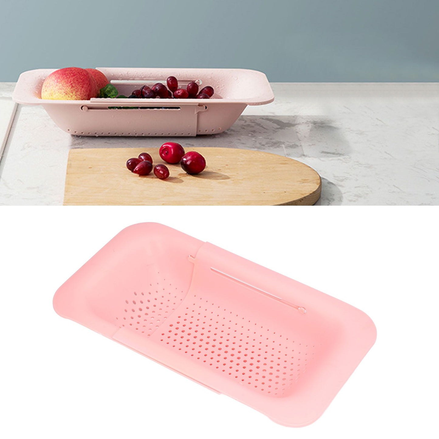 Strainer Basket Telescopic Design Anti Slip Rust Resistant Drain Colander Kitchen AccessoryPink V1294-YM0523-3118220009311