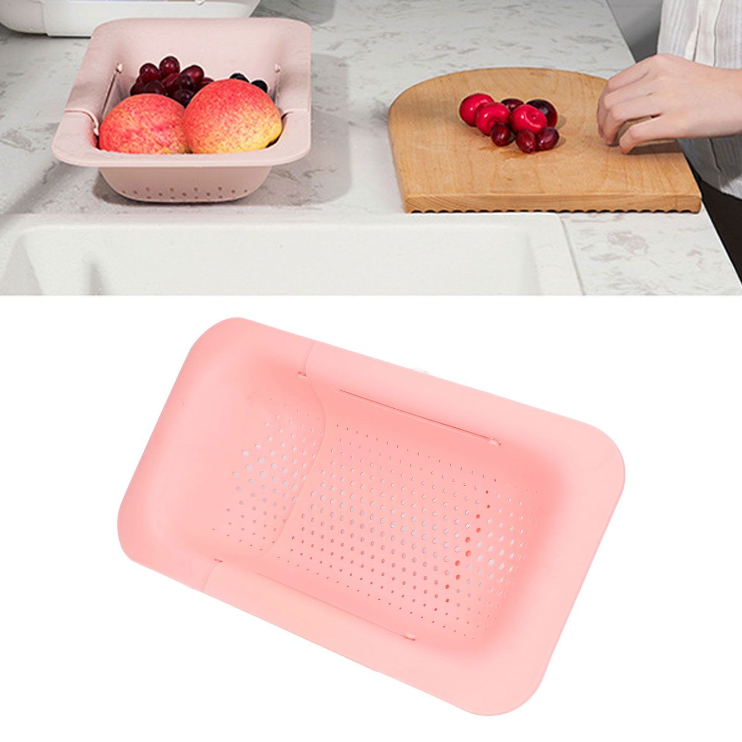 Strainer Basket Telescopic Design Anti Slip Rust Resistant Drain Colander Kitchen AccessoryPink V1294-YM0523-3118220009311