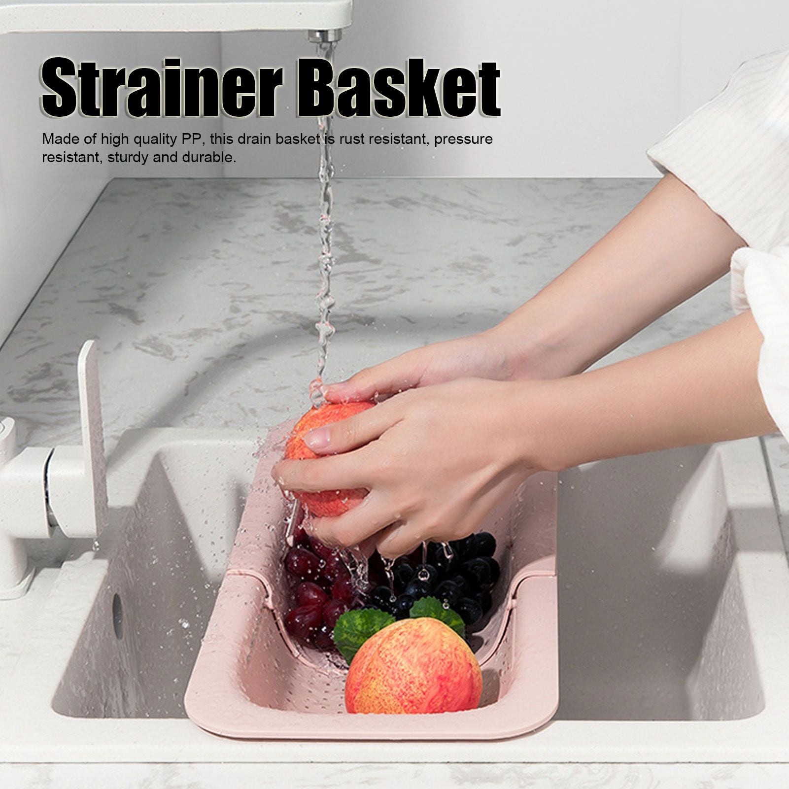 Strainer Basket Telescopic Design Anti Slip Rust Resistant Drain Colander Kitchen AccessoryPink V1294-YM0523-3118220009311