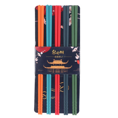 24cm 5 Color Chopsticks Set Silicone Stainless Steel Chopsticks Reusable Anti Slip Kitchen Tableware V1294-YM0523-3118220010811
