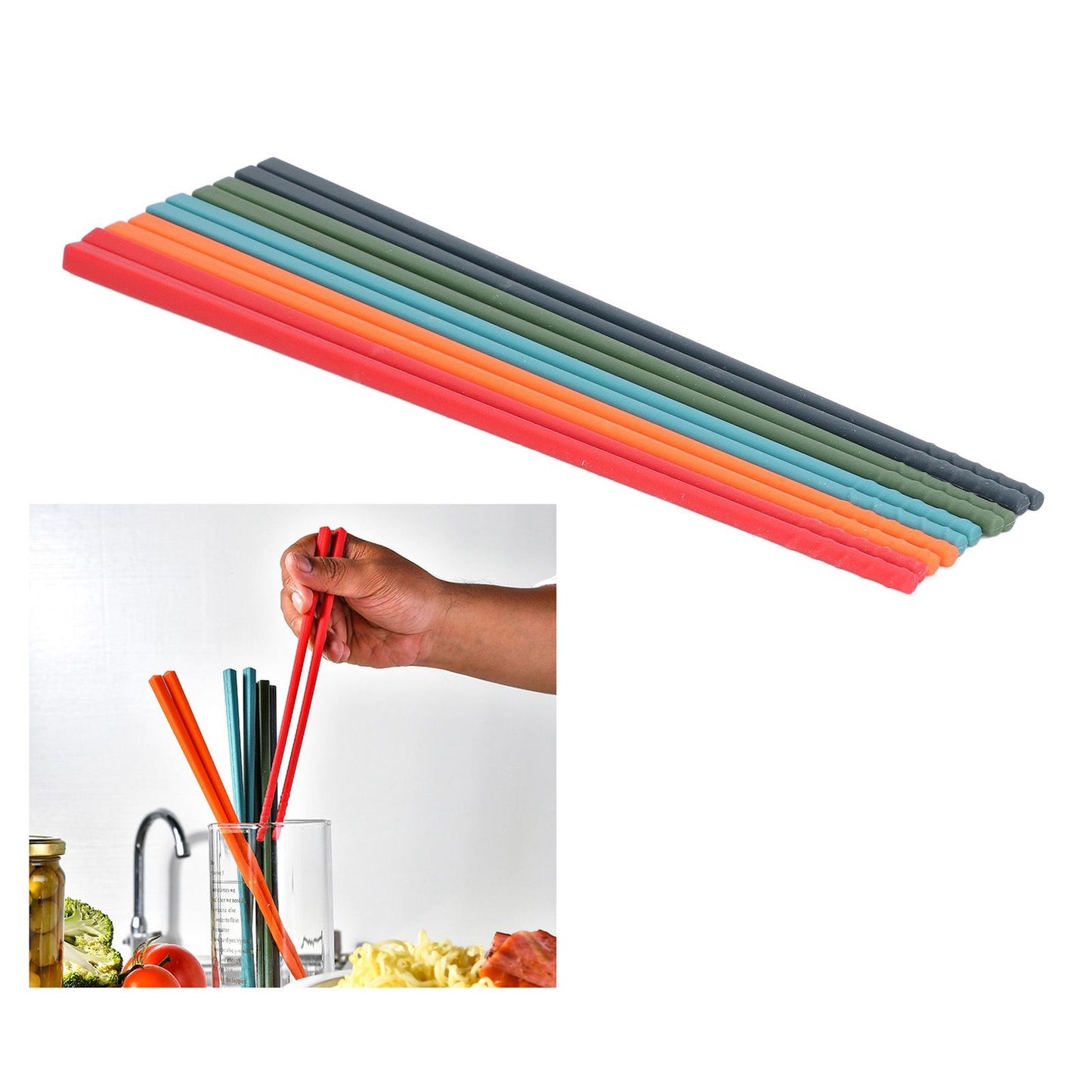 24cm 5 Color Chopsticks Set Silicone Stainless Steel Chopsticks Reusable Anti Slip Kitchen Tableware V1294-YM0523-3118220010811