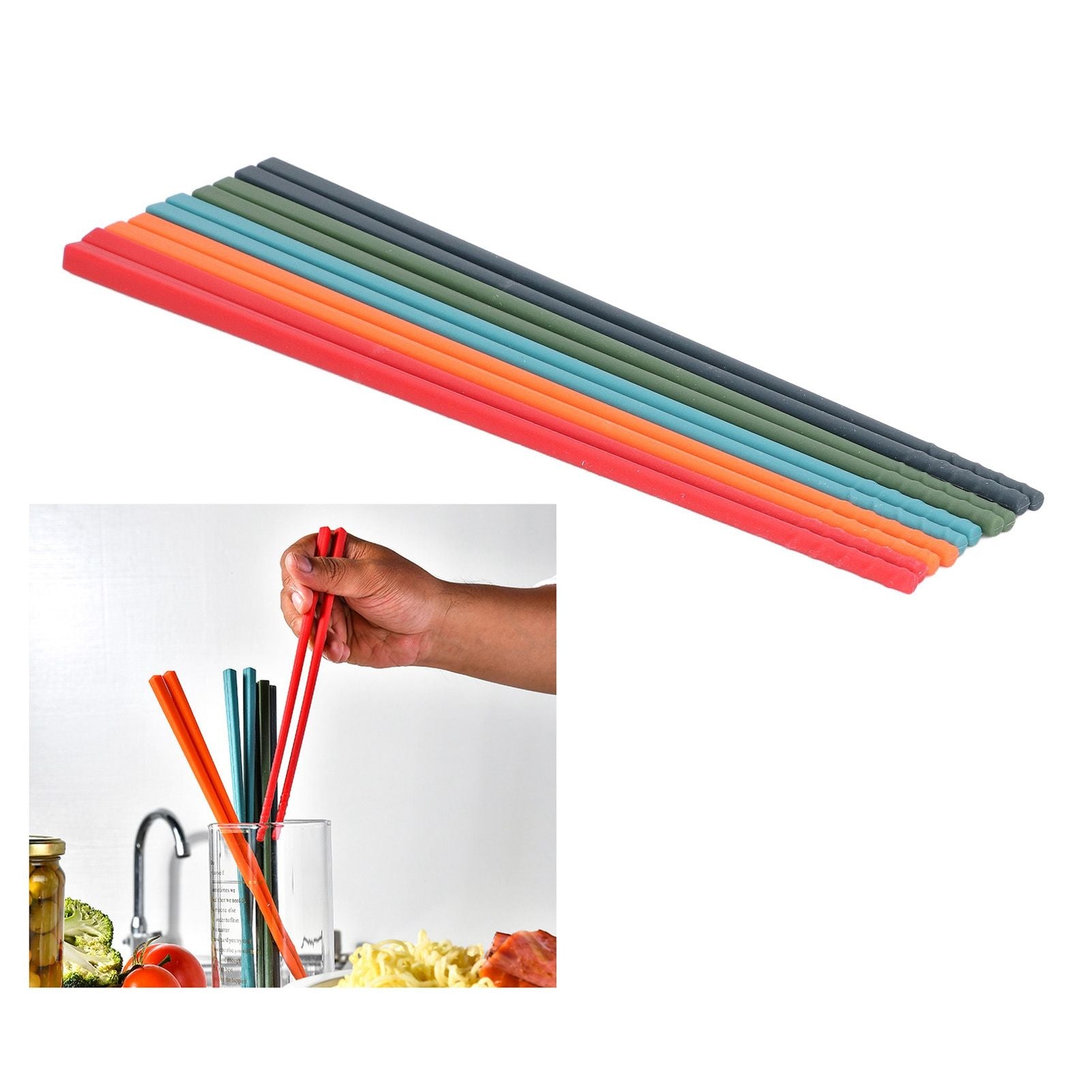 24cm 5 Color Chopsticks Set Silicone Stainless Steel Chopsticks Reusable Anti Slip Kitchen Tableware V1294-YM0523-3118220010811