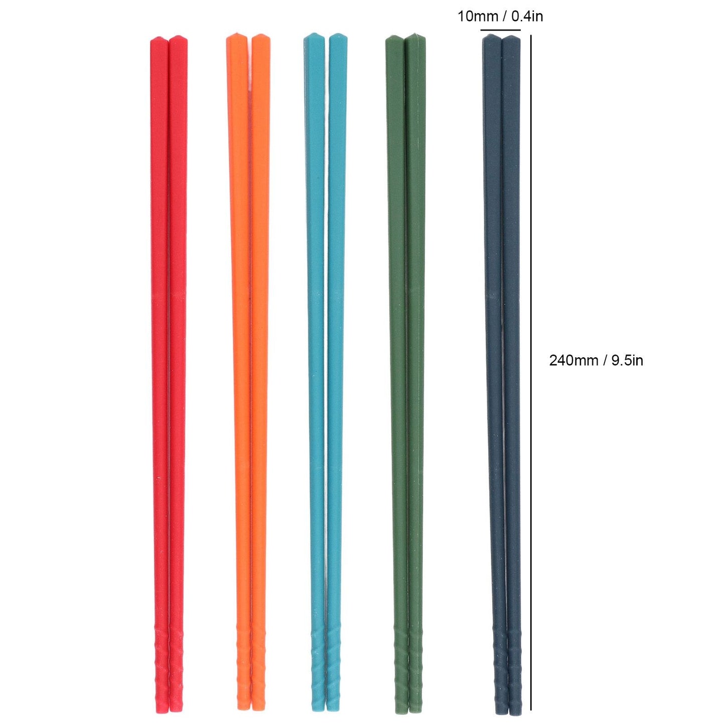 24cm 5 Color Chopsticks Set Silicone Stainless Steel Chopsticks Reusable Anti Slip Kitchen Tableware V1294-YM0523-3118220010811