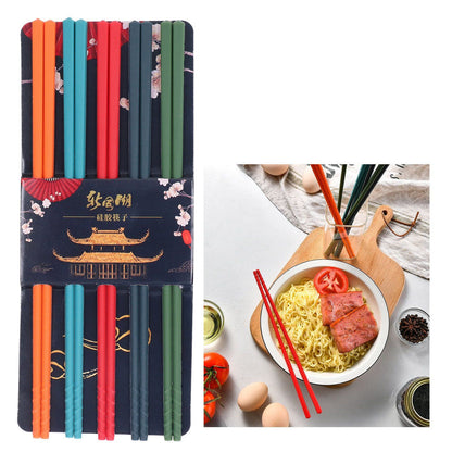 24cm 5 Color Chopsticks Set Silicone Stainless Steel Chopsticks Reusable Anti Slip Kitchen Tableware V1294-YM0523-3118220010811
