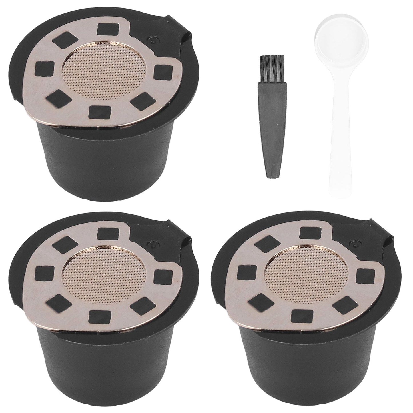 50ML Coffee Capsule Pods Cup with Spoon Brush Reusable Filter Stainless Steel Replacement for NespressoGold V1294-YM0523-3118220012911