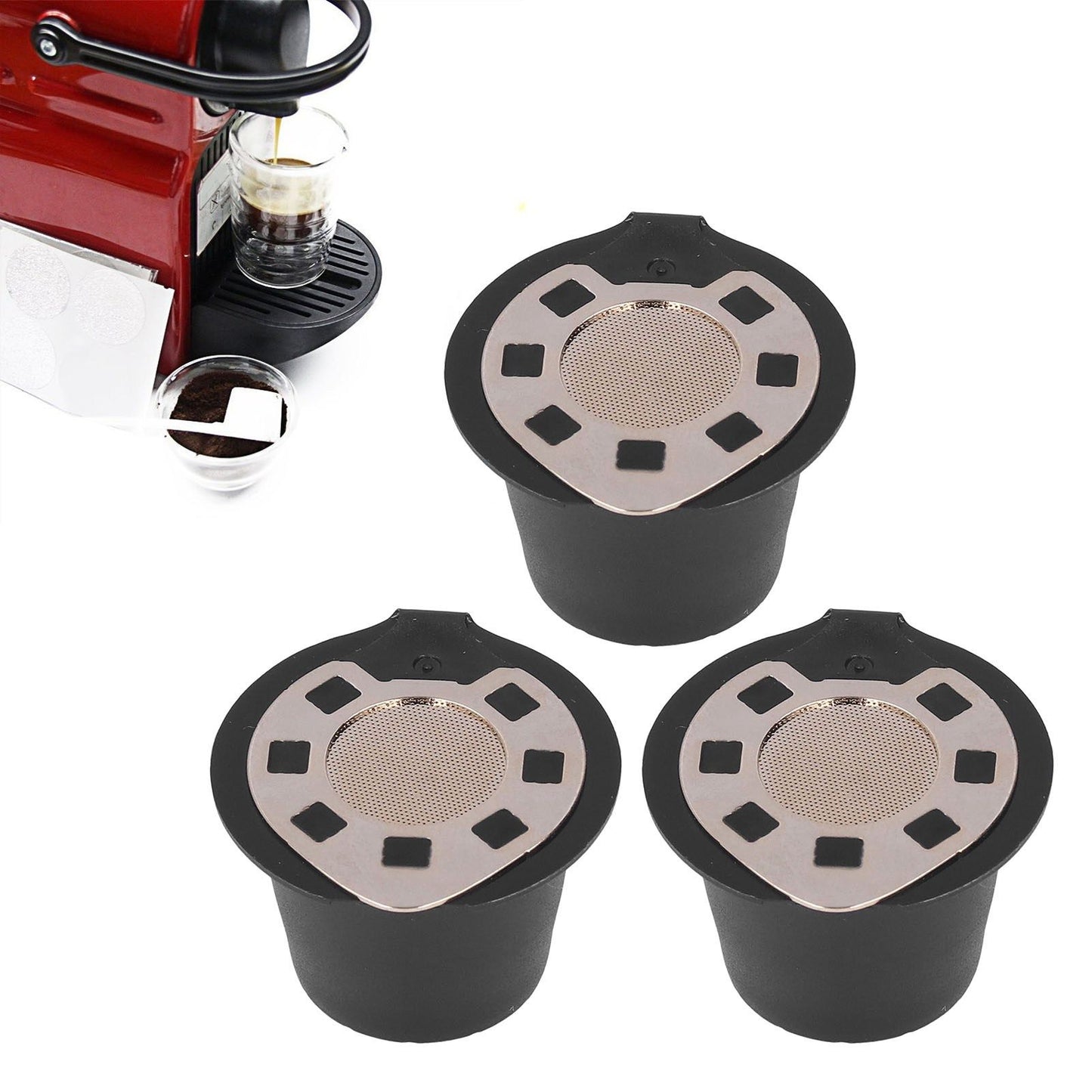 50ML Coffee Capsule Pods Cup with Spoon Brush Reusable Filter Stainless Steel Replacement for NespressoGold V1294-YM0523-3118220012911