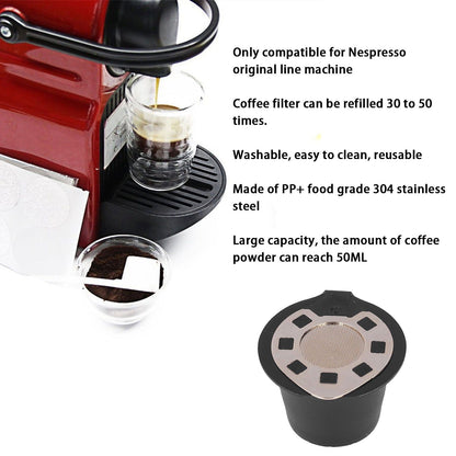 50ML Coffee Capsule Pods Cup with Spoon Brush Reusable Filter Stainless Steel Replacement for NespressoGold V1294-YM0523-3118220012911