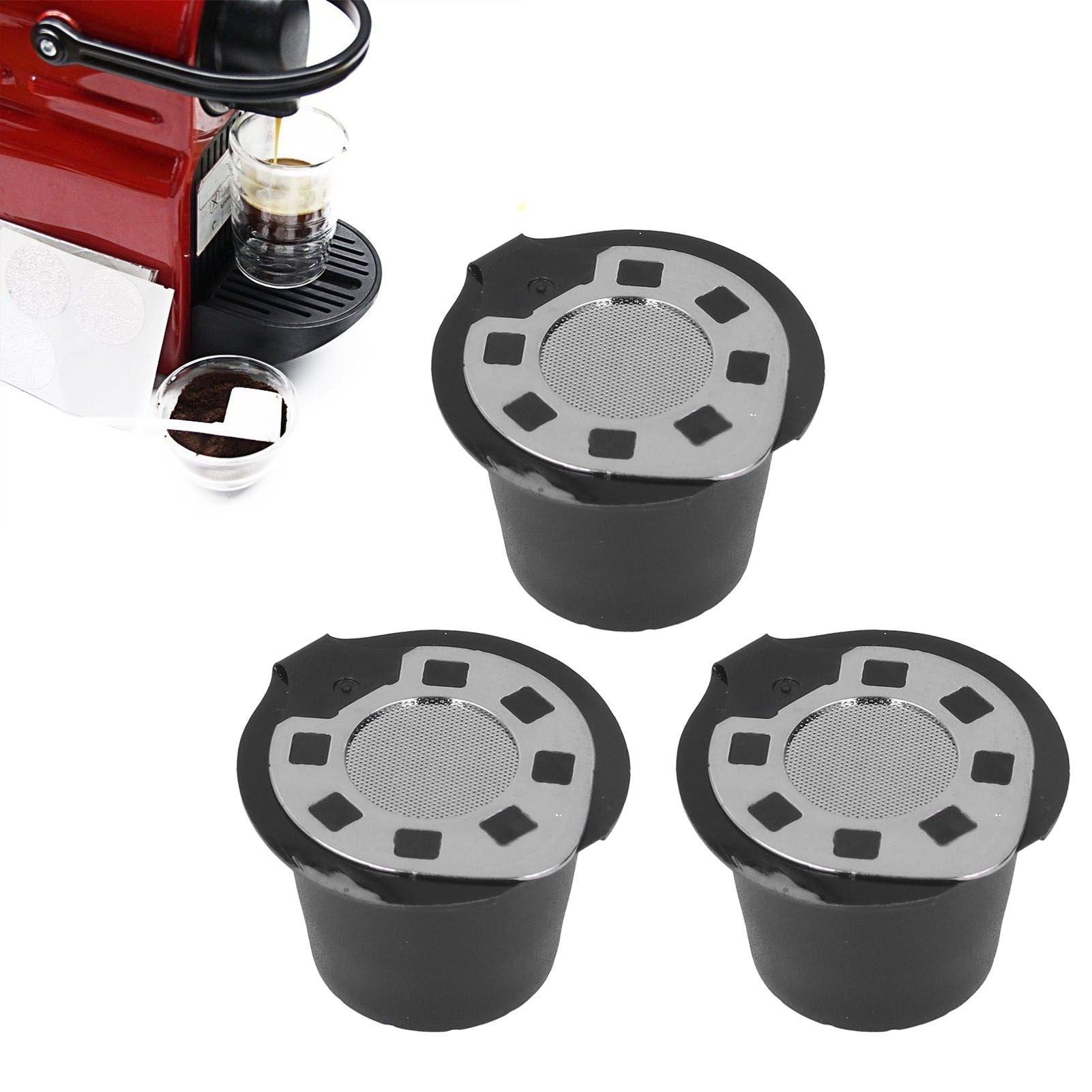 50ML Coffee Capsule Pods Cup with Spoon Brush Reusable Filter Stainless Steel Replacement for NespressoChrome V1294-YM0523-3118220012912