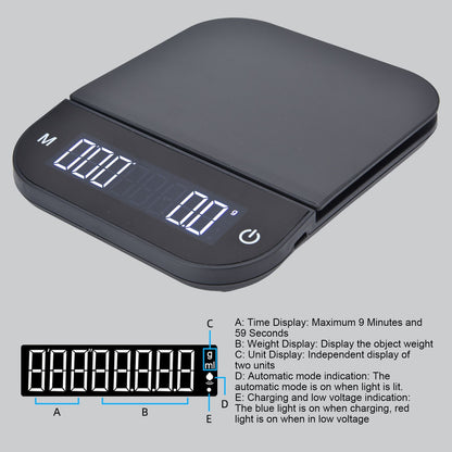 Coffee Scale Maximum 3KG Large LED Backlit Dual Units USB Charging Timing Function High Accuracy Kitchen Scale V1294-YM0523-3118220013811