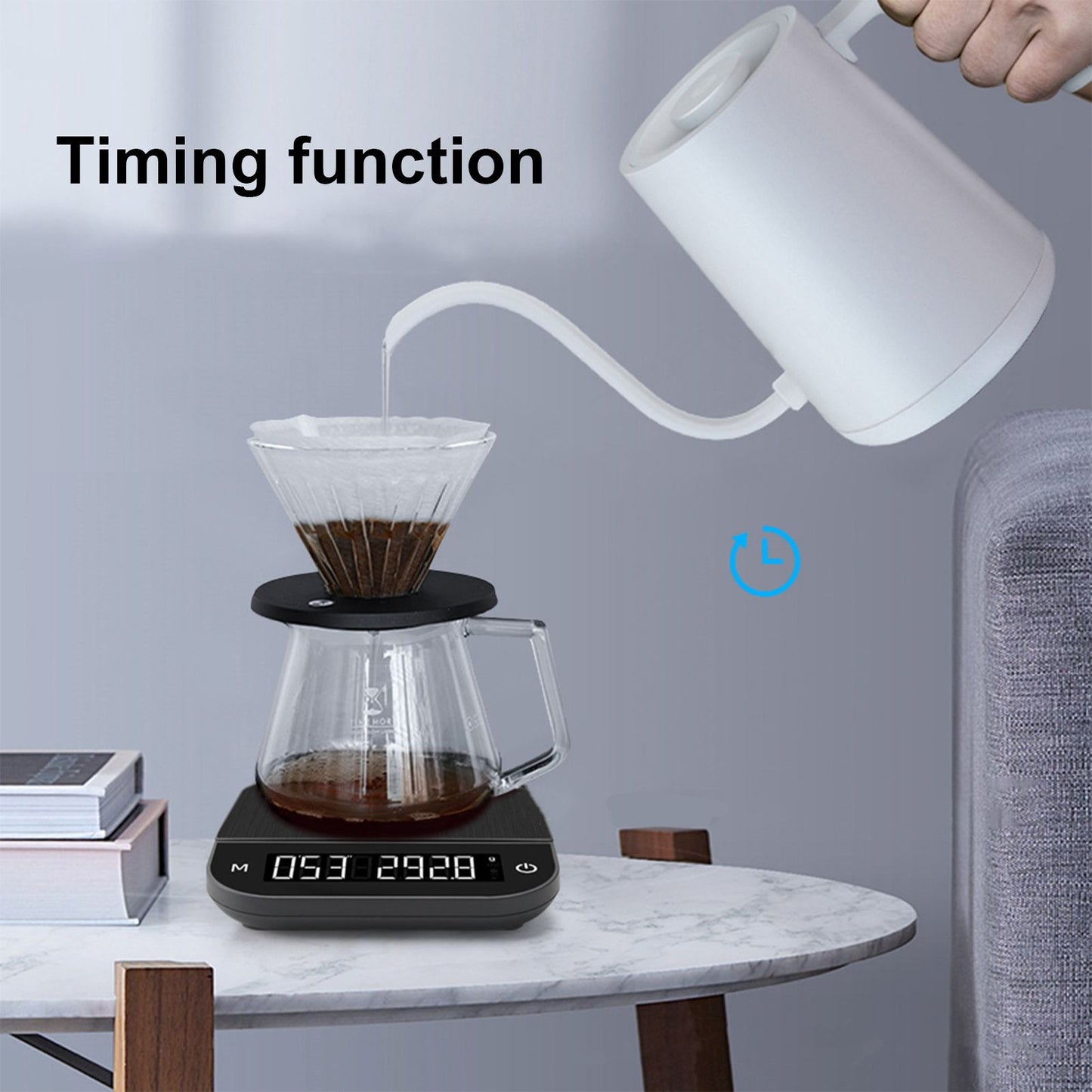 Coffee Scale Maximum 3KG Large LED Backlit Dual Units USB Charging Timing Function High Accuracy Kitchen Scale V1294-YM0523-3118220013811
