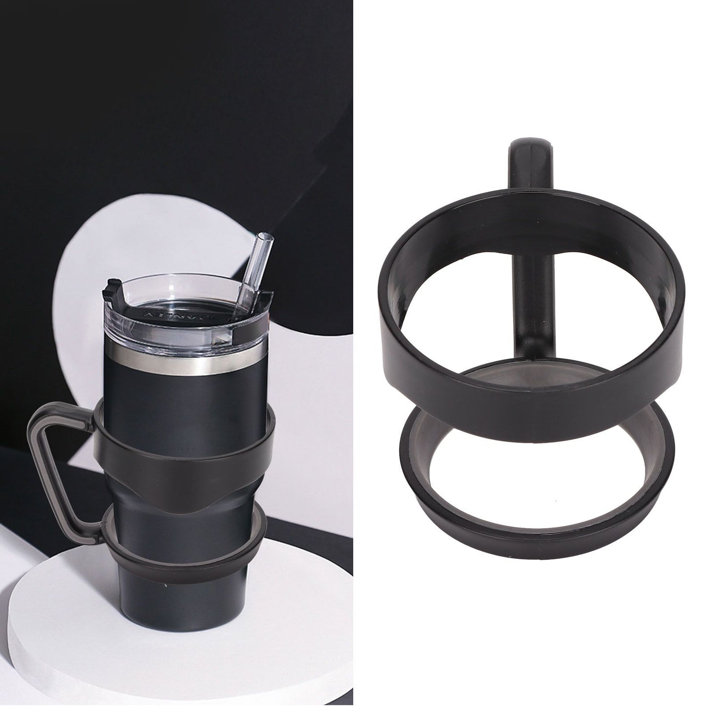 Tumbler Cup Handle Travel Mug Holder 2 Circle Non Slip for Car Icemaster Snowman 30OzBlack V1294-YM0523-3118220015211