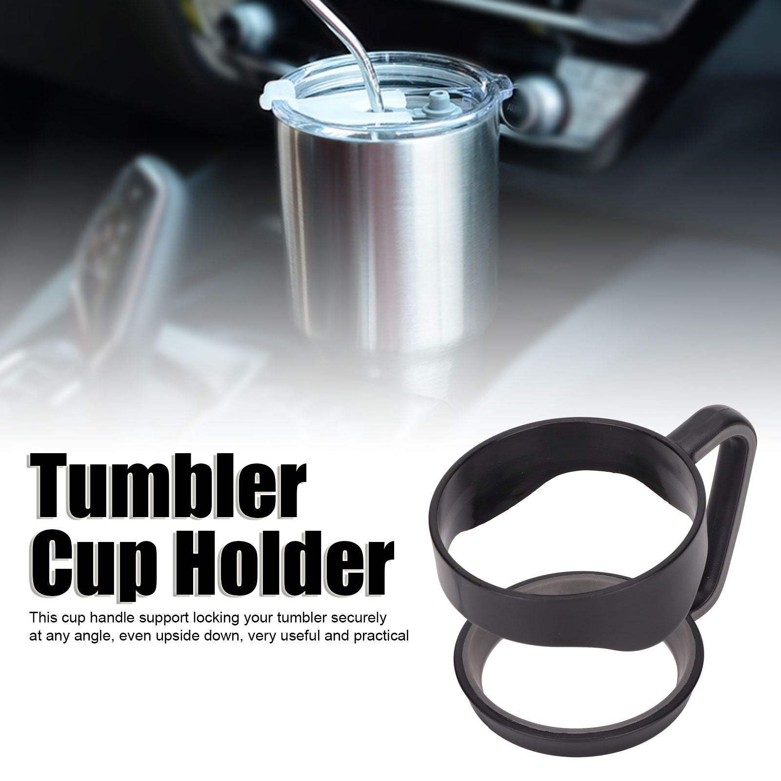 Tumbler Cup Handle Travel Mug Holder 2 Circle Non Slip for Car Icemaster Snowman 30OzBlack V1294-YM0523-3118220015211