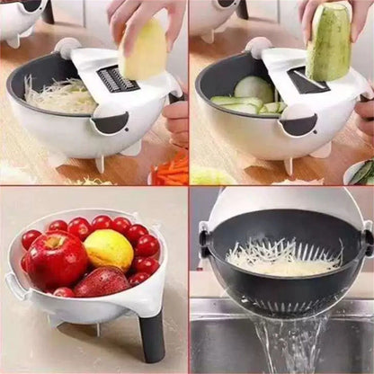 Multifunction Rotate Food Vegetable Cutter Chopper with Drain Basket Large Capacity Portable Kitchen Utensil V1294-YM0523-3118220018411