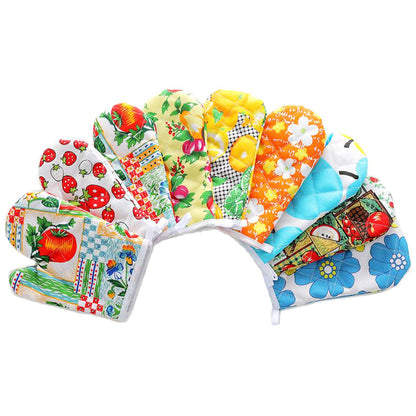 Oven Gloves Polyester Cotton Material Printed Pattern Lanyard Design Cooking Microwave Mitts for Kitchen V1294-YM0523-3118220019811