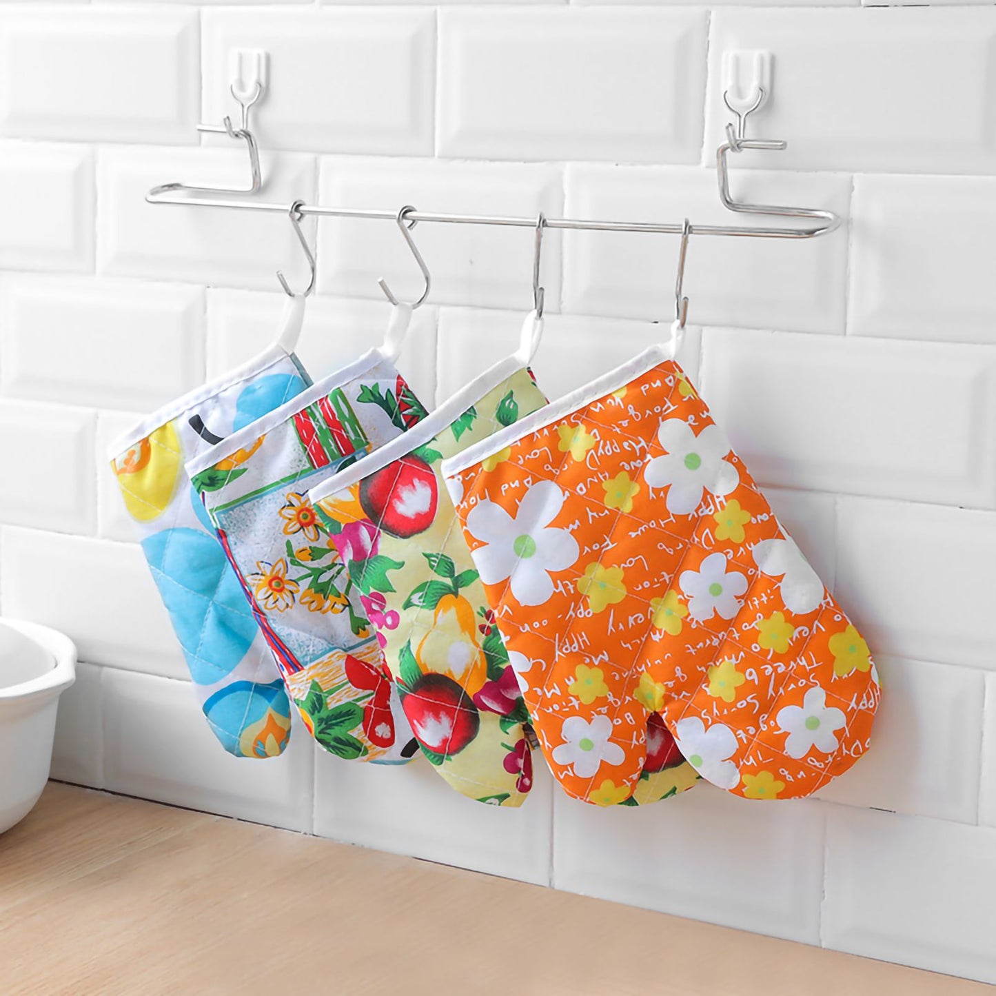 Oven Gloves Polyester Cotton Material Printed Pattern Lanyard Design Cooking Microwave Mitts for Kitchen V1294-YM0523-3118220019811