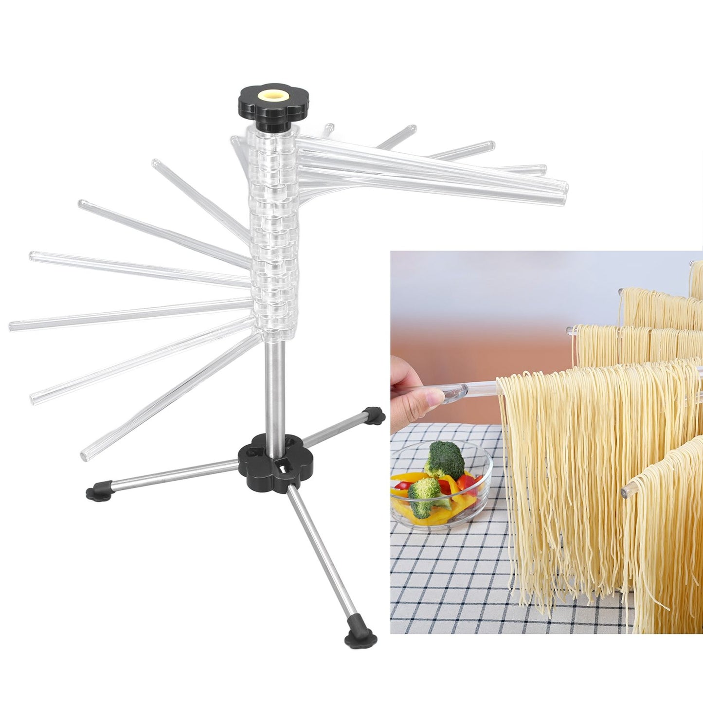 Manual Rotation Pasta Drying Rack Stainless Steel Folding Noodle Rack for Household Kitchen V1294-YM0523-3118220020011