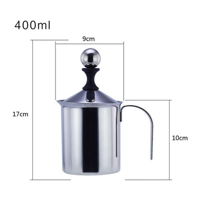 400cc Manual Milk Creamer Frother Double Layer Filter Stainless Steel Heatable Easy Clean with Handle V1294-YM0523-3118220020711