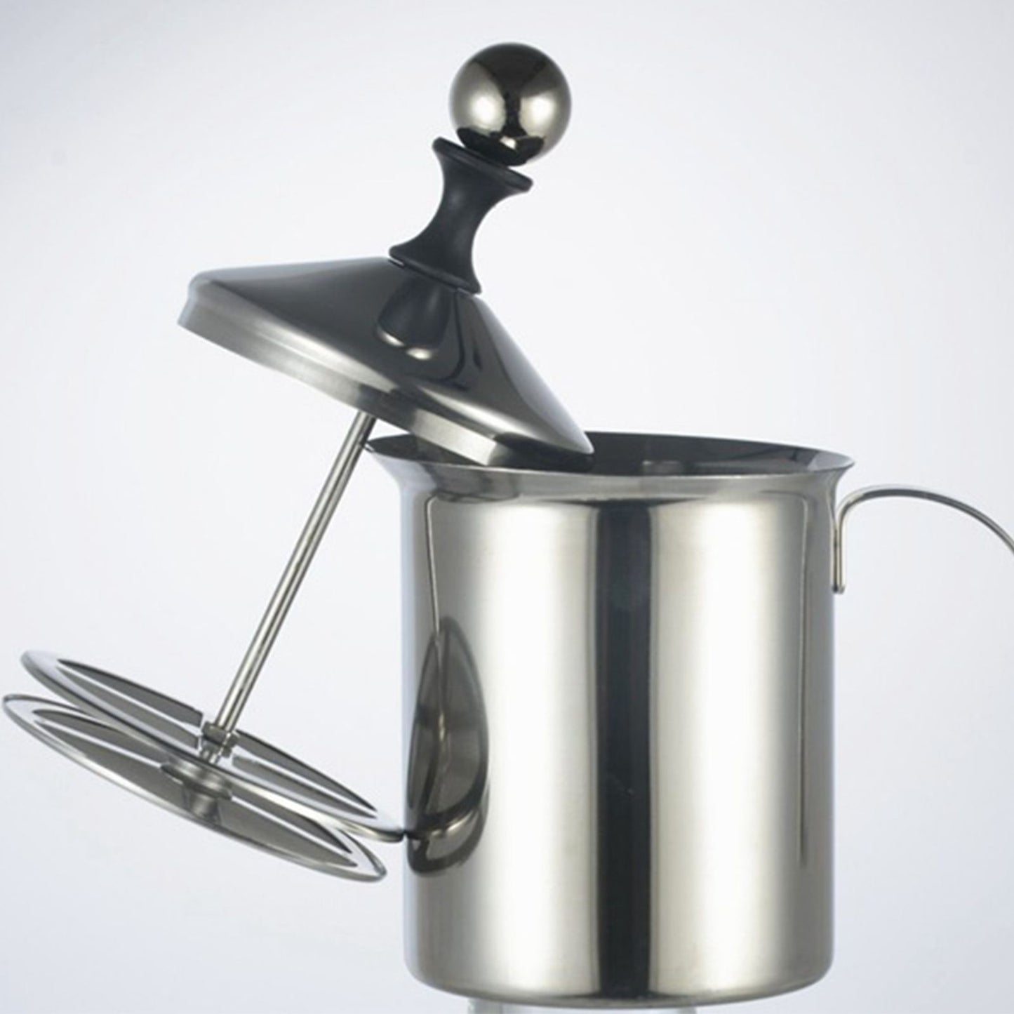 400cc Manual Milk Creamer Frother Double Layer Filter Stainless Steel Heatable Easy Clean with Handle V1294-YM0523-3118220020711