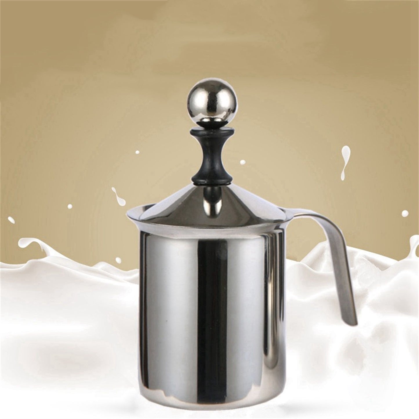 400cc Manual Milk Creamer Frother Double Layer Filter Stainless Steel Heatable Easy Clean with Handle V1294-YM0523-3118220020711