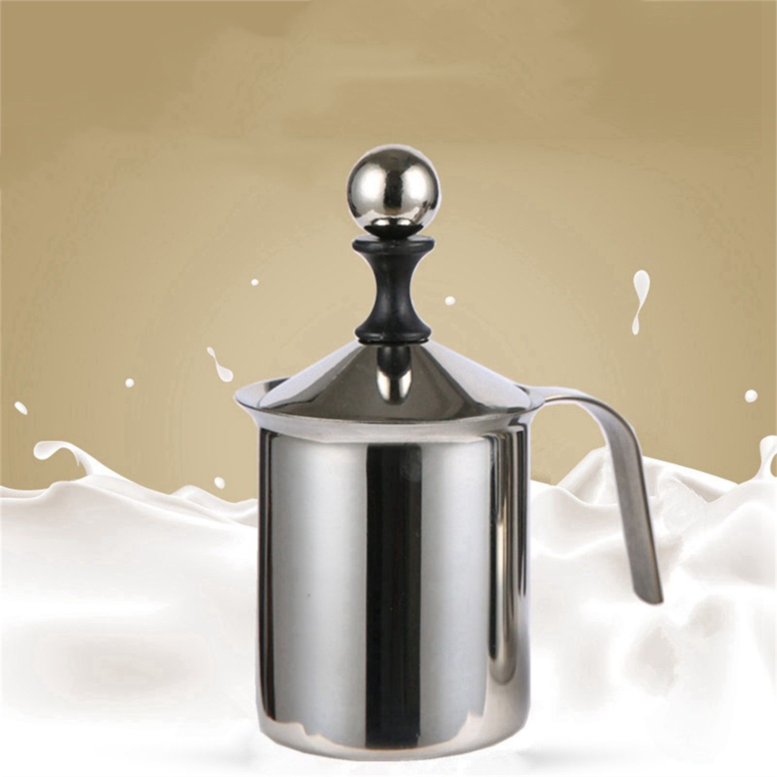 400cc Manual Milk Creamer Frother Double Layer Filter Stainless Steel Heatable Easy Clean with Handle V1294-YM0523-3118220020711